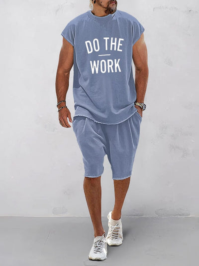 Casual Loose Fit Word Printed Sports Set Sports Set coofandy Clear Blue M 