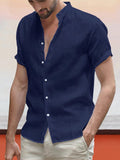 Classic Casual Cotton and Linen Shirt Shirts coofandystore Navy Blue M 