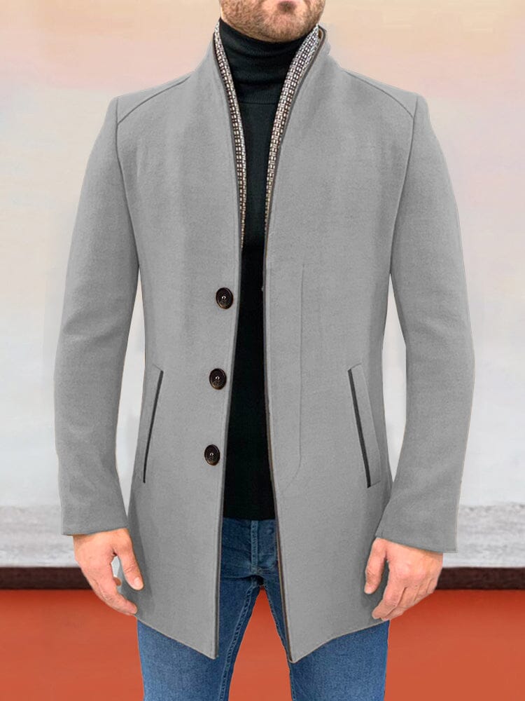 Stylish Single Breasted Tweed Coat Coat coofandy Grey M 