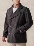 Lapel Double-Breasted Tweed Coat Jackets coofandy Dark Gray M 
