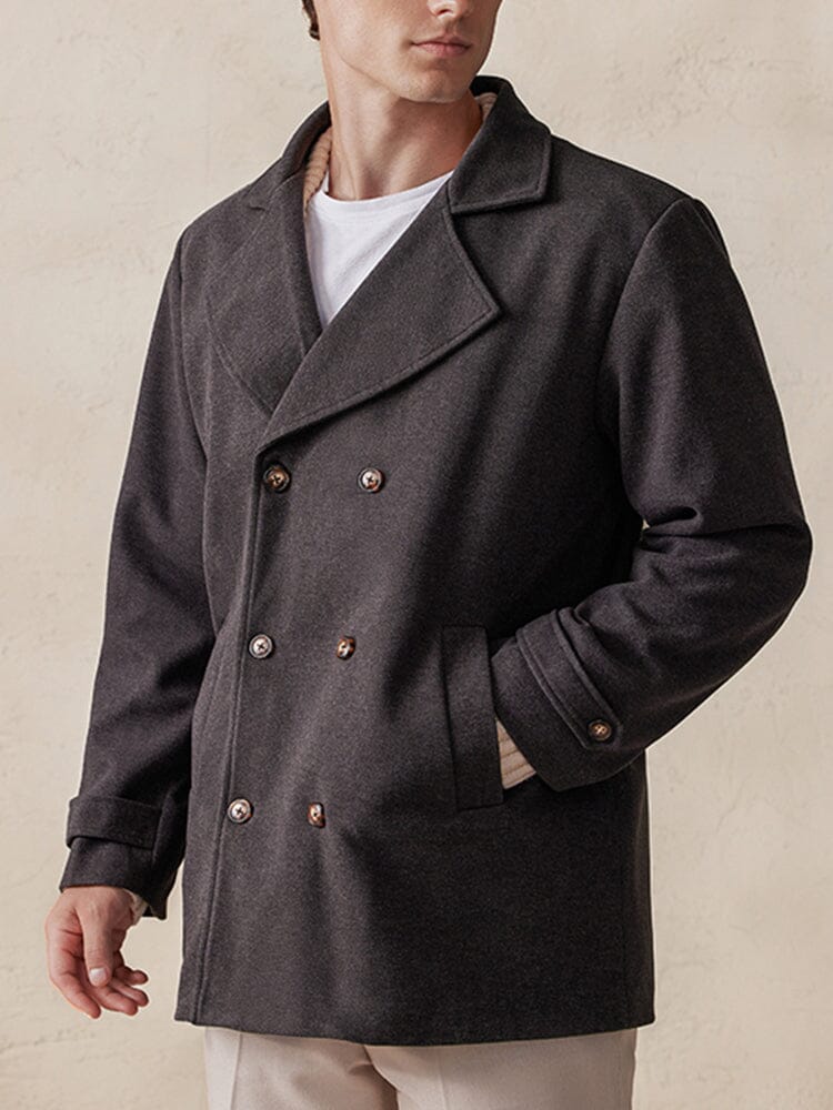 Lapel Double-Breasted Tweed Coat Jackets coofandy Dark Grey M 