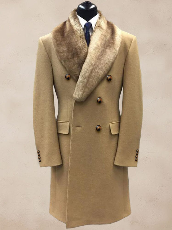 Stylish Double-Breasted Tweed Coat Coat coofandy Khaki M 