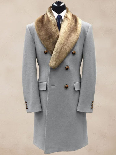 Stylish Double-Breasted Tweed Coat Coat coofandy Grey M 