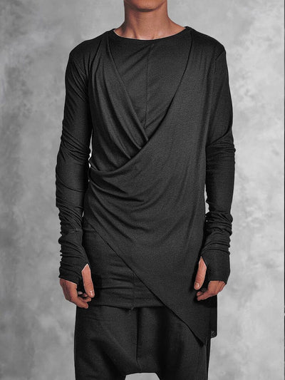 Drapped Layers Asymmetrical Long Top T-Shirt coofandy Black M 