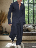 Casual Cotton Linen Shirt Set Sets coofandy Navy Blue M 