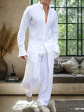 Casual Cotton Linen Shirt Set Sets coofandy White M 