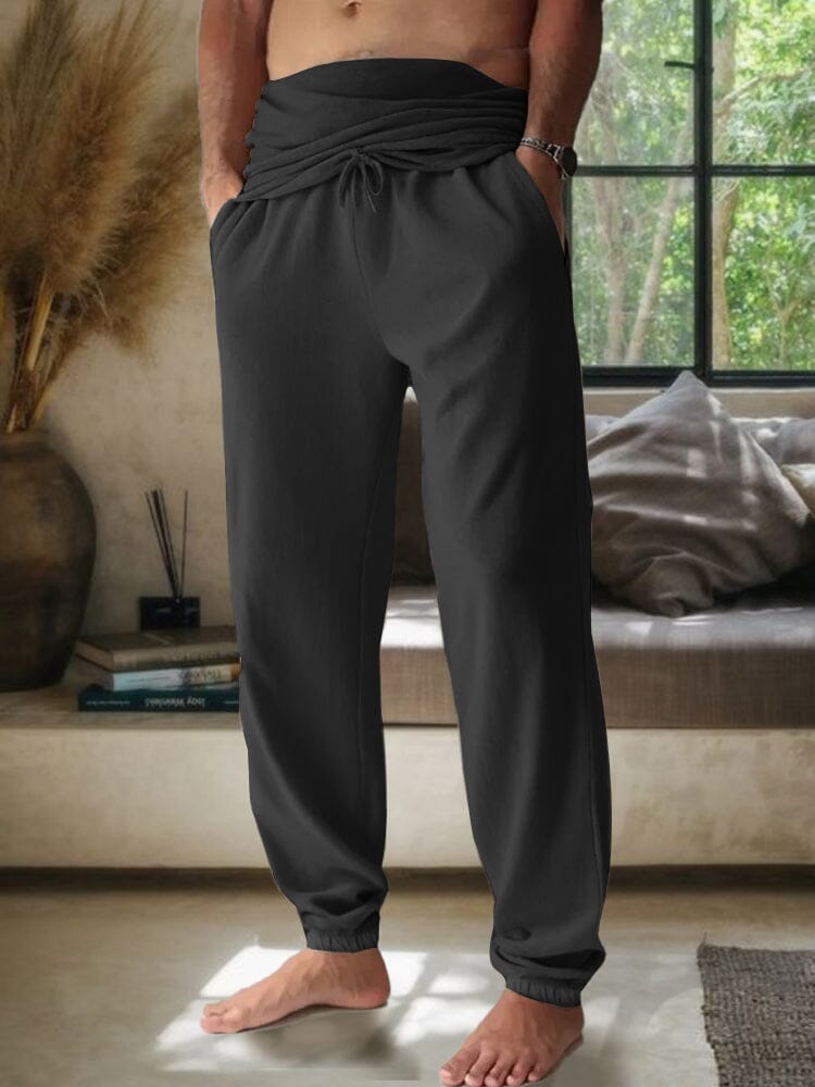 Casual Cotton Linen Household Pants Pants coofandy Black M 