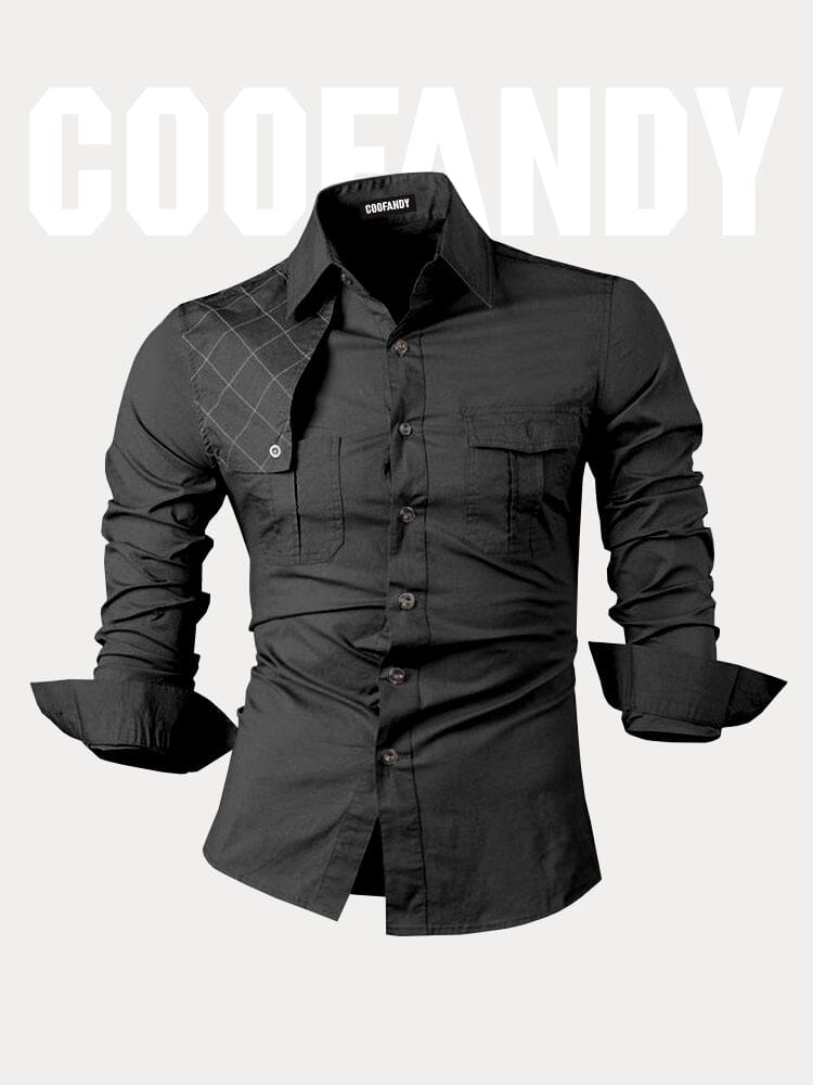 Classic 100% Cotton Cargo Shirt Shirts coofandy Black M 