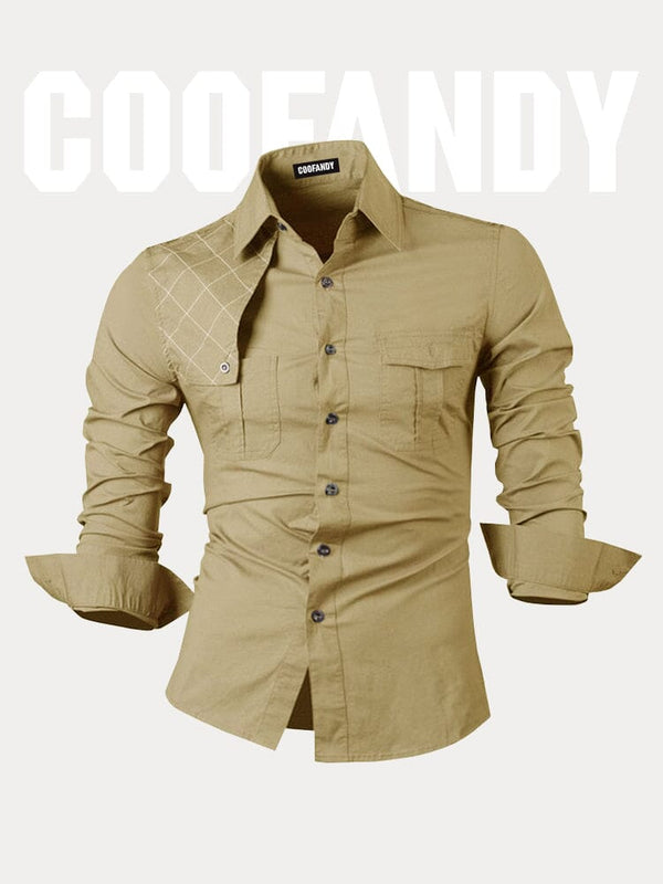 Classic 100% Cotton Cargo Shirt Shirts coofandy Khaki M 