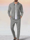 Casual Soft Waffle Jacket Set Sets coofandy Light Gray M 