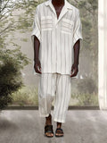 Casual Striped Cotton Linen Set Sets coofandy 