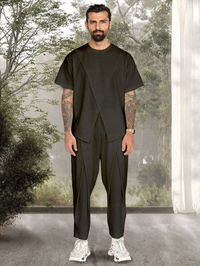 Casual Asymmetrical Layers T-Shirt Set Sets coofandy Black M 
