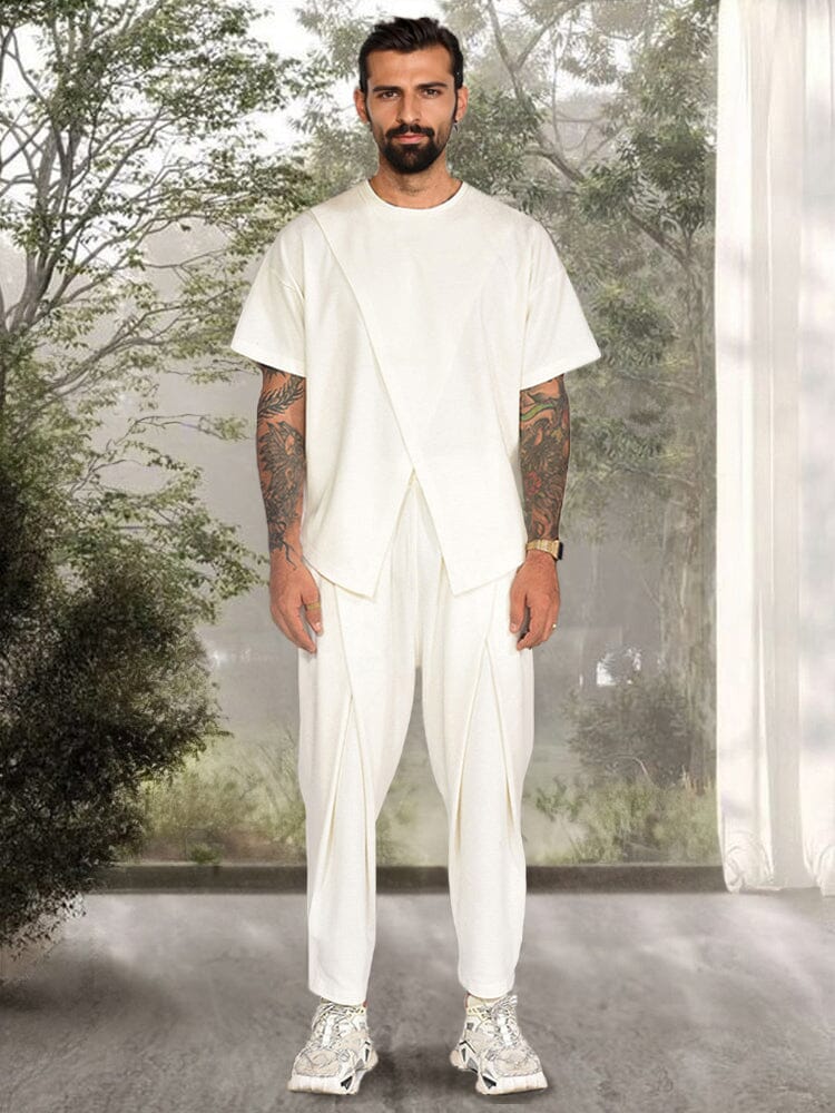 Casual Asymmetrical Layers T-Shirt Set Sets coofandy White M 