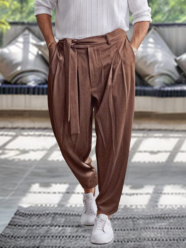 Stylish Harem Pants with Belt Pants coofandy Brown M 