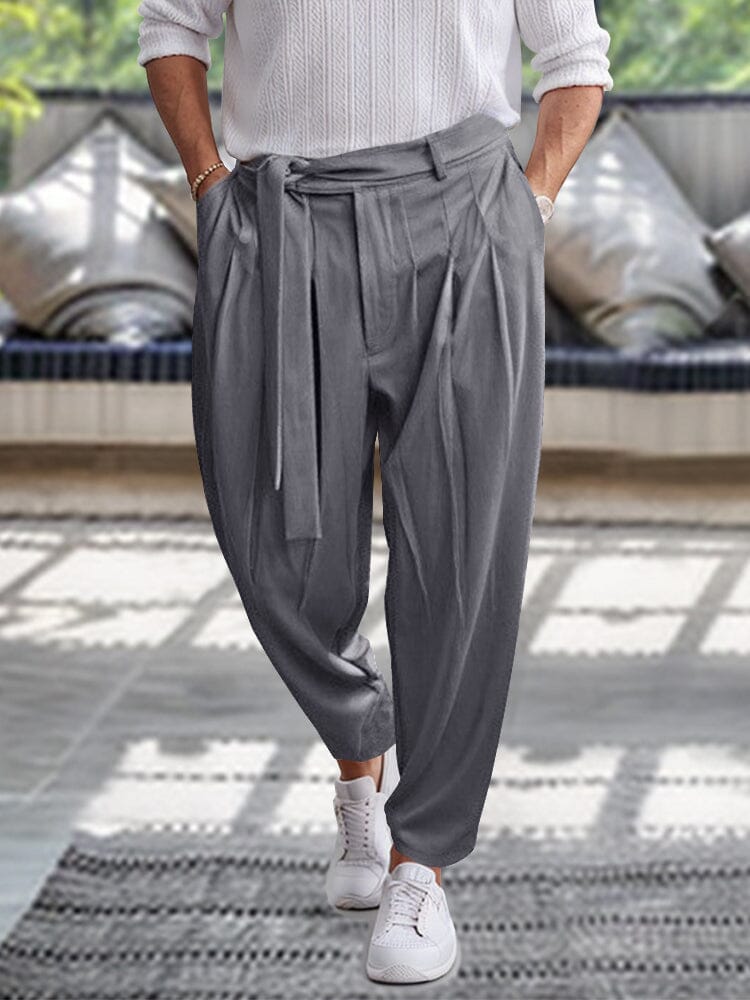 Stylish Harem Pants with Belt Pants coofandy Grey M 