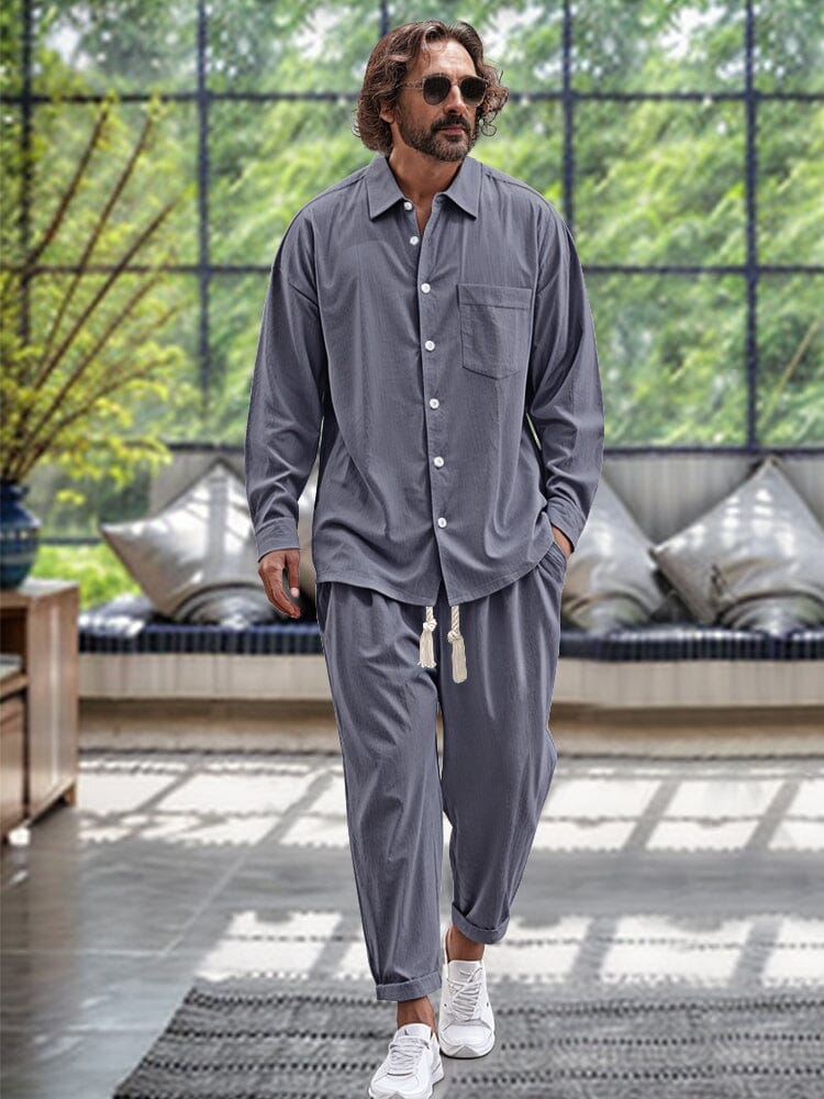Comfy 100% Cotton Shirt Set Sets coofandy Grey M 