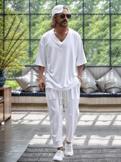 Casual Trendy 2-Piece T-shirt Set Sets coofandy White M 