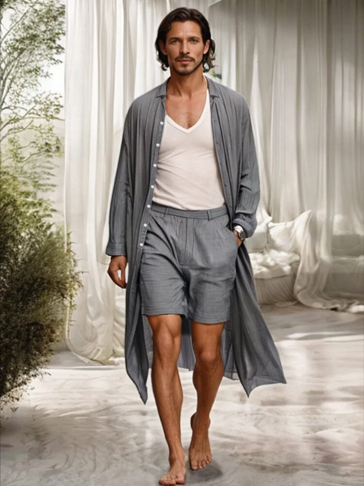 Lightweight Long Outerwear and Shorts Set Sets coofandy Grey M 