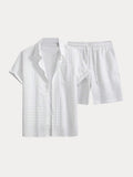 Leisure Textured 2-Piece Shirt Outfits Sets coofandy 