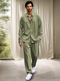Minimalist Solid Shirt Set Sets coofandy Green M 
