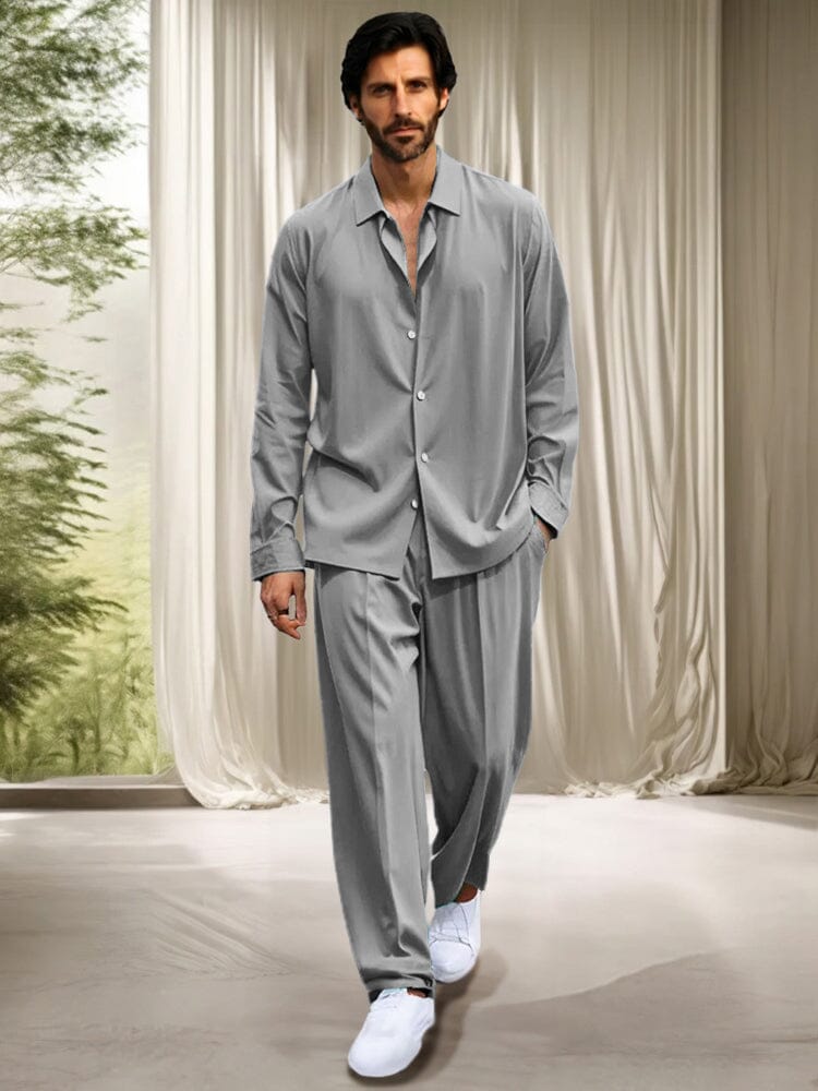 Minimalist Solid Shirt Set Sets coofandy Grey M 