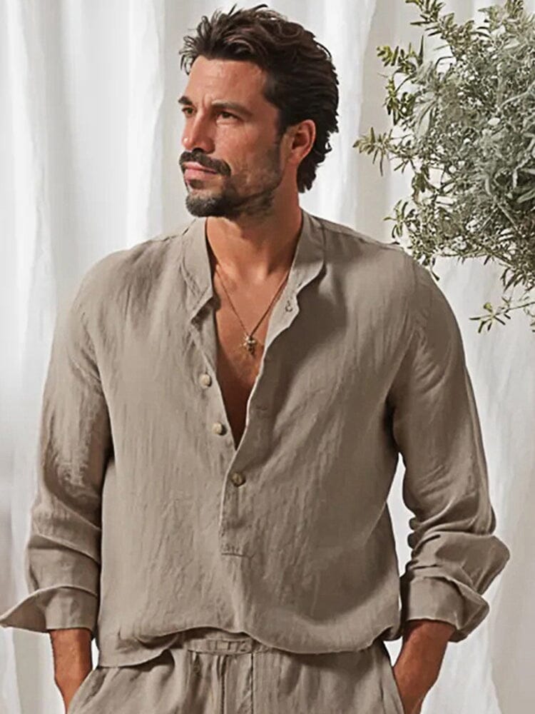 100% Cotton Henley Shirt and Shorts Set Sets coofandy 