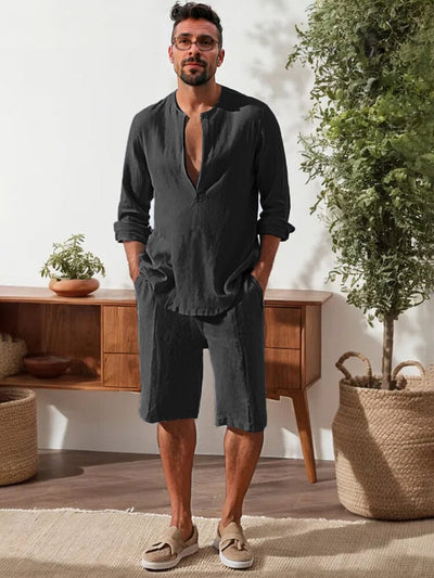 Soft 100% Cotton Shirt Shorts Set Sets coofandy Black M 