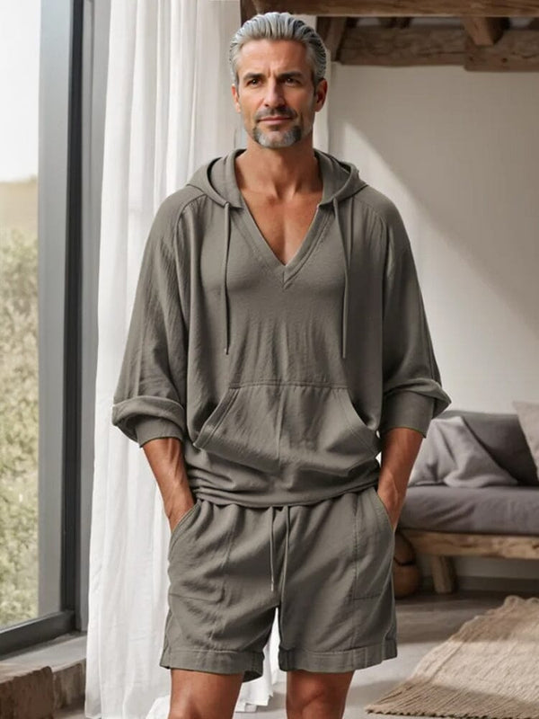 Athleisure Hooded Shirt Shorts Set Sets coofandy Grey M 