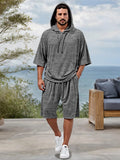 Athleisure Drawstring Hoodie Shorts Set Sets coofandy Grey M 