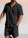 Leisure Jacquard Textured Shirt Set Sets coofandy Black M 