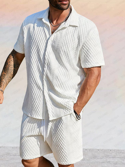 Leisure Jacquard Textured Shirt Set Sets coofandy White M 