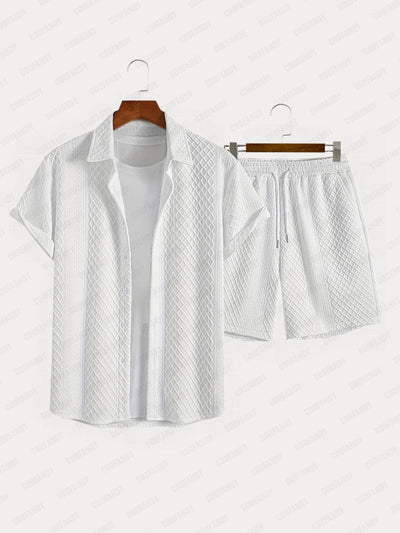 Leisure Jacquard Textured Shirt Set Sets coofandy 