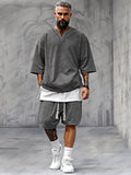Fake Two-Piece T-shirt Shorts Set Sets coofandy Dark Gray M 