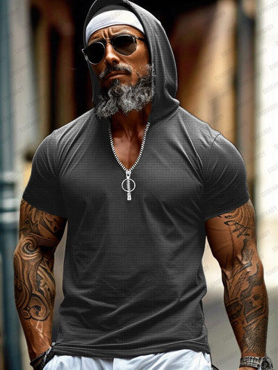 Stylish Plaid Texture Hooded Top T-Shirt coofandy Dark Grey M 