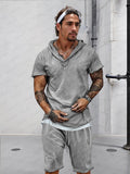 Athleisure 100% Cotton Hoodie Shorts Set Sets coofandy Light Grey M 