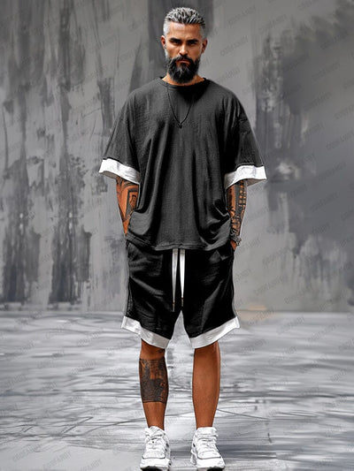 Casual Oversized Fit T-shirt Shorts Set Sets coofandy Black M 
