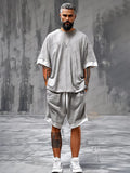 Casual Oversized Fit T-shirt Shorts Set Sets coofandy Grey M 