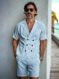 Casual Linen Blend Blazer Shorts Set Sets coofandy Blue M 