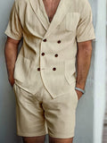 Casual Linen Blend Blazer Shorts Set Sets coofandy 