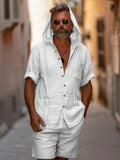 Casual Linen Blend Hooded Shirt Set Sets coofandy White M 