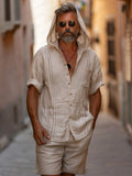 Casual Linen Blend Hooded Shirt Set Sets coofandy Khaki M 