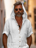 Casual Linen Blend Hooded Shirt Set Sets coofandy 