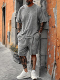Stylish Distressed Ripped T-shirt Shorts Set Sets coofandy Grey M 