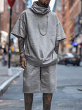 Stylish Loose Turtleneck T-shirt Shorts Set Sets coofandy 