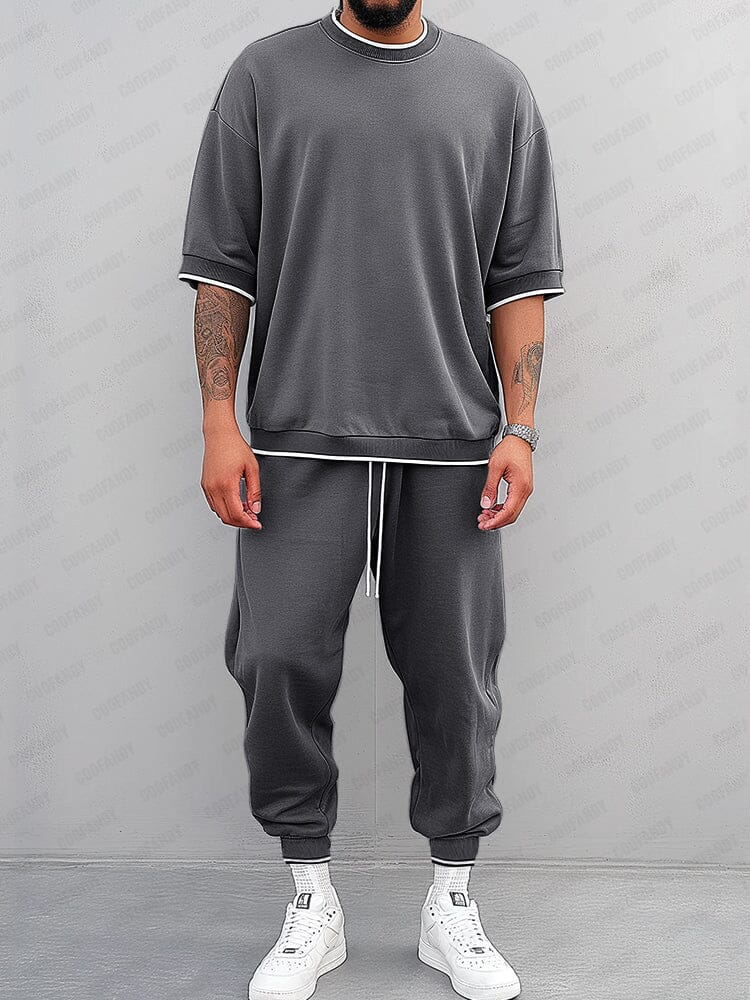 Athleisure Stretch Two-Piece Set Sports Set coofandy Grey M 