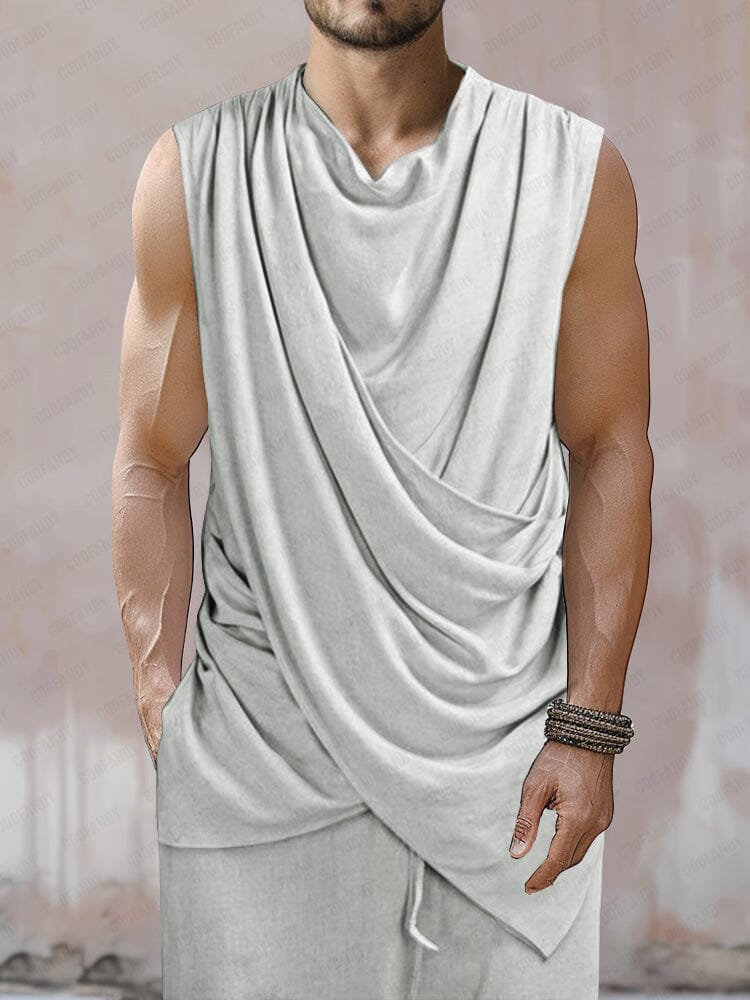 Artistic Drape Sleeveless Top Tank Tops coofandy Light Grey M 