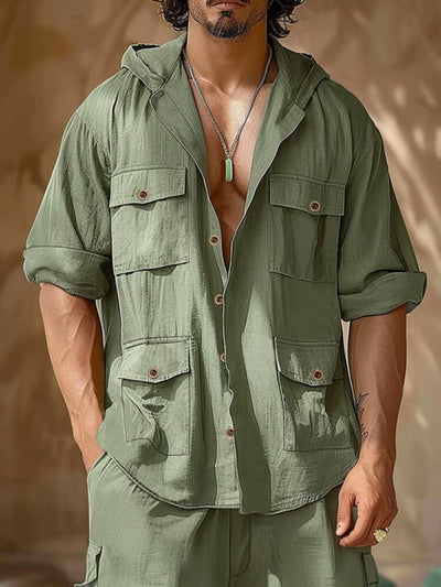 Linen Blend Multi Pockets 2-Piece Outfits Sets coofandy 