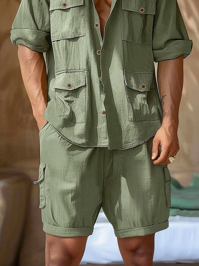 Linen Blend Multi Pockets 2-Piece Outfits Sets coofandy 
