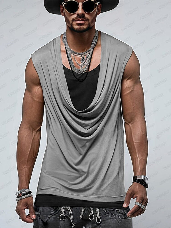 Trendy Drape Collar Sleeveless Top Tank Tops coofandy Grey M 