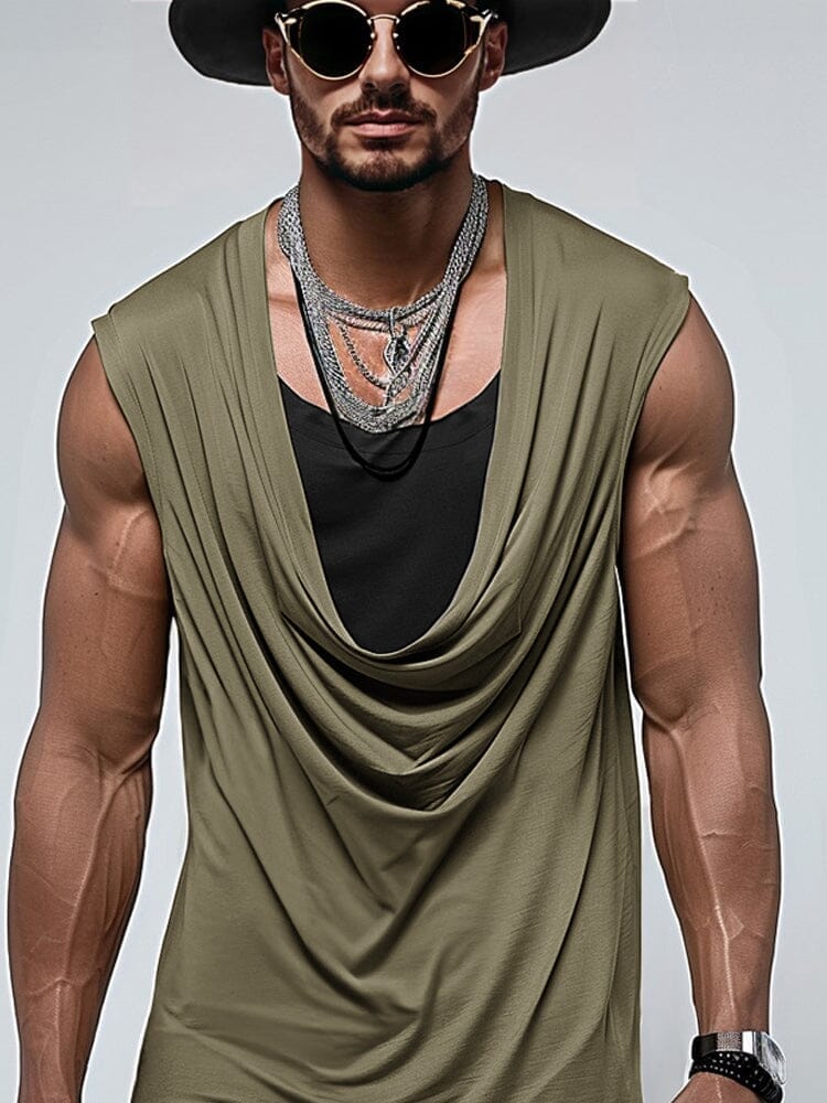 Trendy Drape Collar Sleeveless Top Tank Tops coofandy 